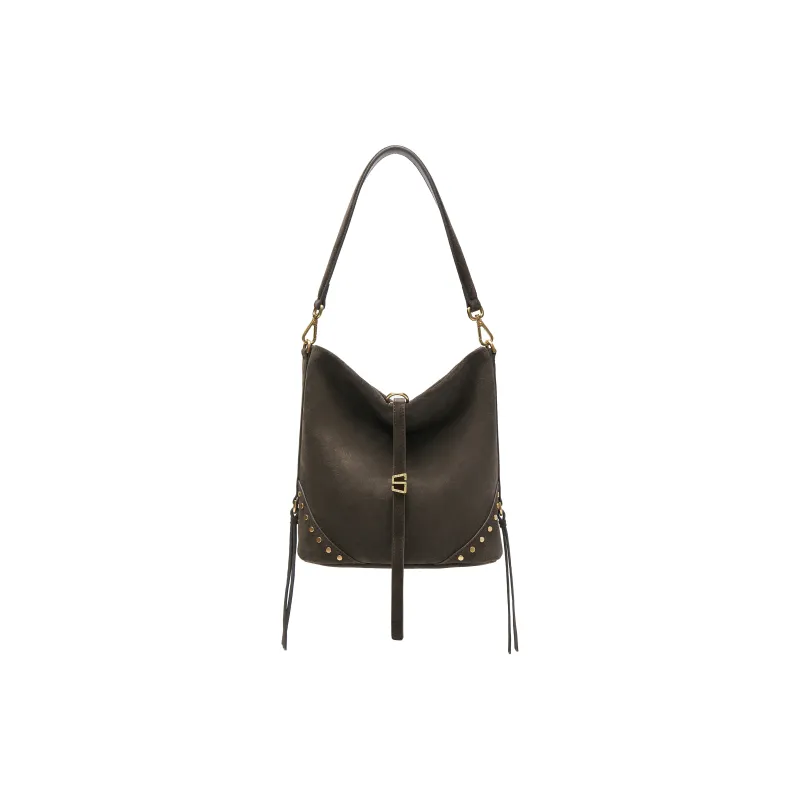Staccato Split Cow Leather Shoulder Bag Medium Size Women's Dune Light Brown/Chicory Coffee-4