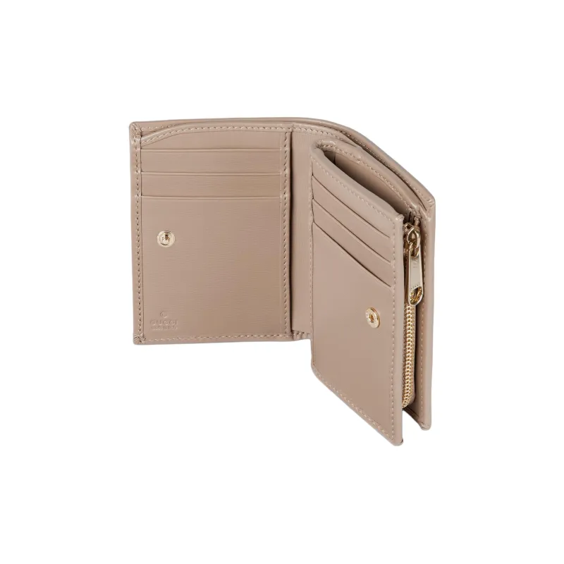 GUCCI Canvas With Leather Wallet Medium Size Women's Taupe-5