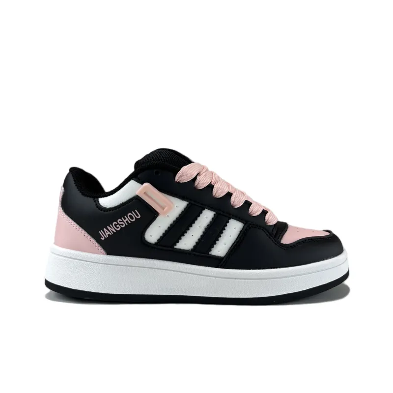 JIANGSHOU Wear resistant And Lightweight Low Top Skateboard Shoes Unisex Black Pink-4