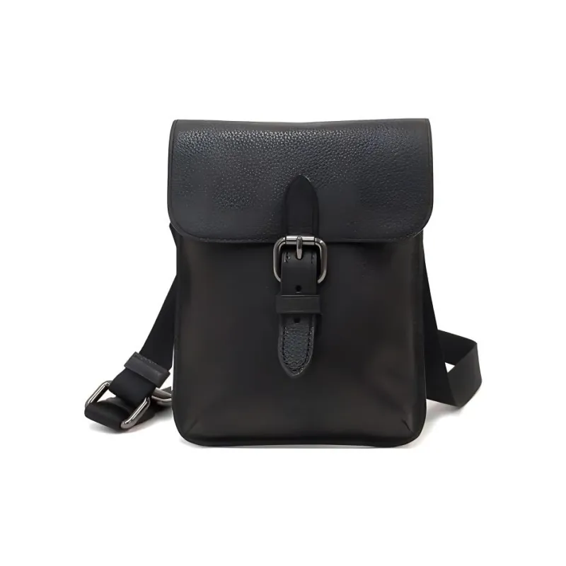 COACH Hudson Cow Leather Cell Phone Pouch, Crossbody Bag Trumpets Men's Black-2