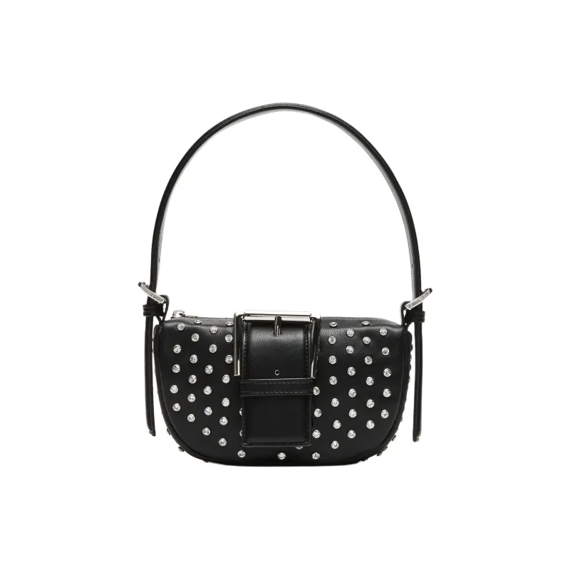 STEVE MADDEN Synthetic Material Crescent Bag Handbag Shoulder Bag Women's Black & Silver-0