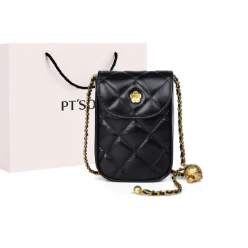 PT'SON Cow Leather With Synthetic Leather Cell Phone Pouch Women's Black