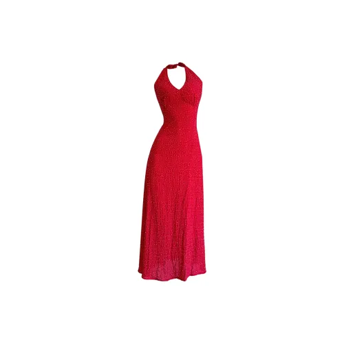 TIBINB Sleeveless Dresses Women's Vintage Red