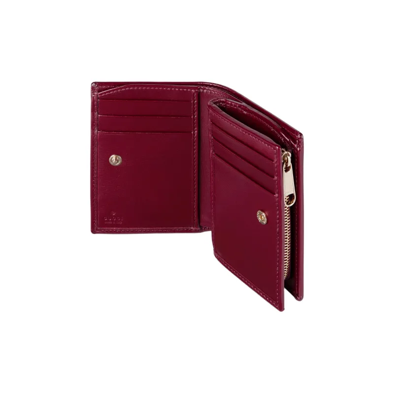 GUCCI Canvas With Leather Trim Wallet Medium Size Women's Red-4