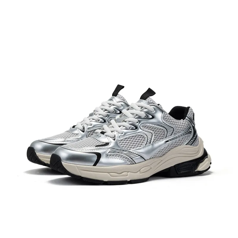JOSINY Interstellar Odyssey Chunky Sneakers Men Low Top Dazzling Light Silver/Obsidian Black-11