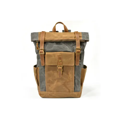 TTaG．baG Top Grain Cow Leather Oil And Wax Canvas Backpack Regular Men's Multicolor