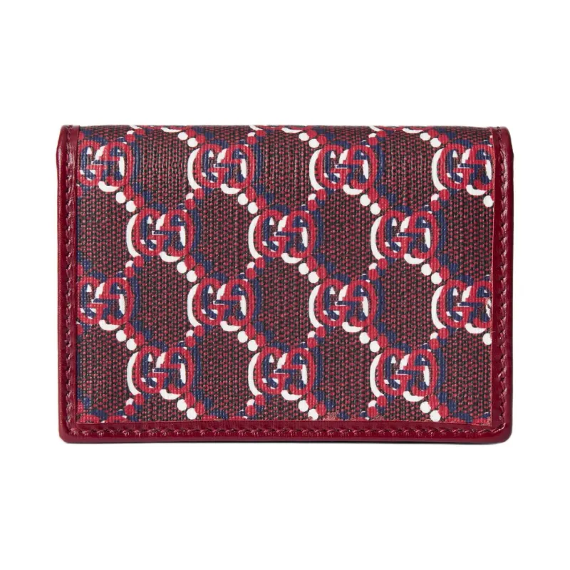 GUCCI Canvas With Leather Trim Card Holder, Wallet Regular Women's Red-2