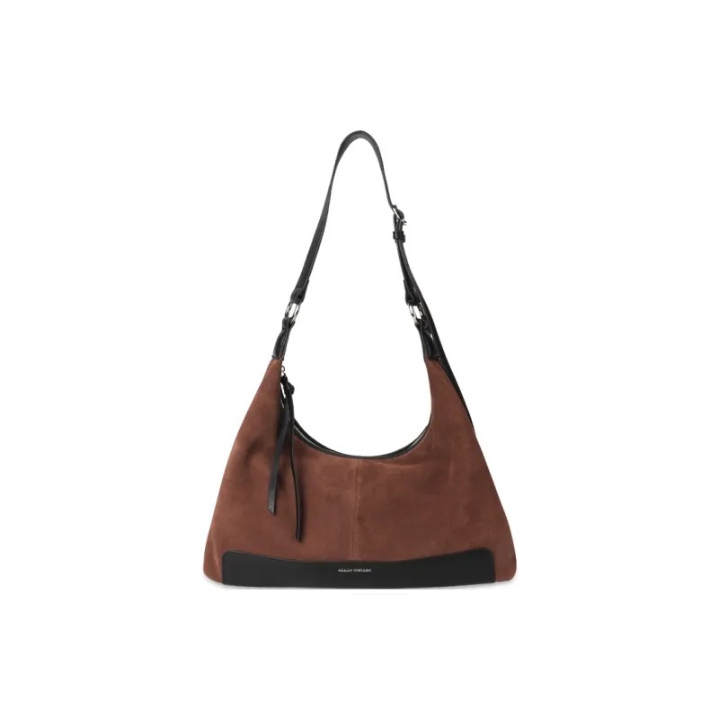 Abbott-VINTAGE Cow Leather Shoulder Bag Medium Size Women's Brown/Khaki-0