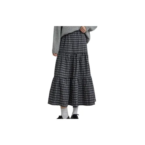 ASW ONLINE Casual Long Skirts Women's Black/White Plaid