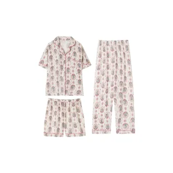 CAIHENGTONG Pajama Set Women's Vintage Gray Floral Bunny