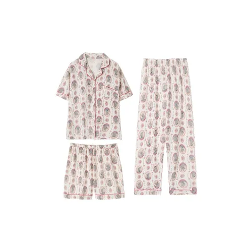 CAIHENGTONG Pajama Set Women's Vintage Gray Floral Bunny