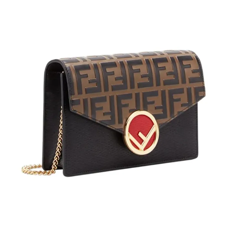 FENDI Calfskin Shoulder Bag Crossbody Bag Wallets Mini Women's Brown/Black/Red-1