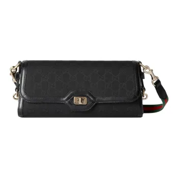 GUCCI Canvas With Leather Trim Crossbody Bag Shoulder Bag Women's Black