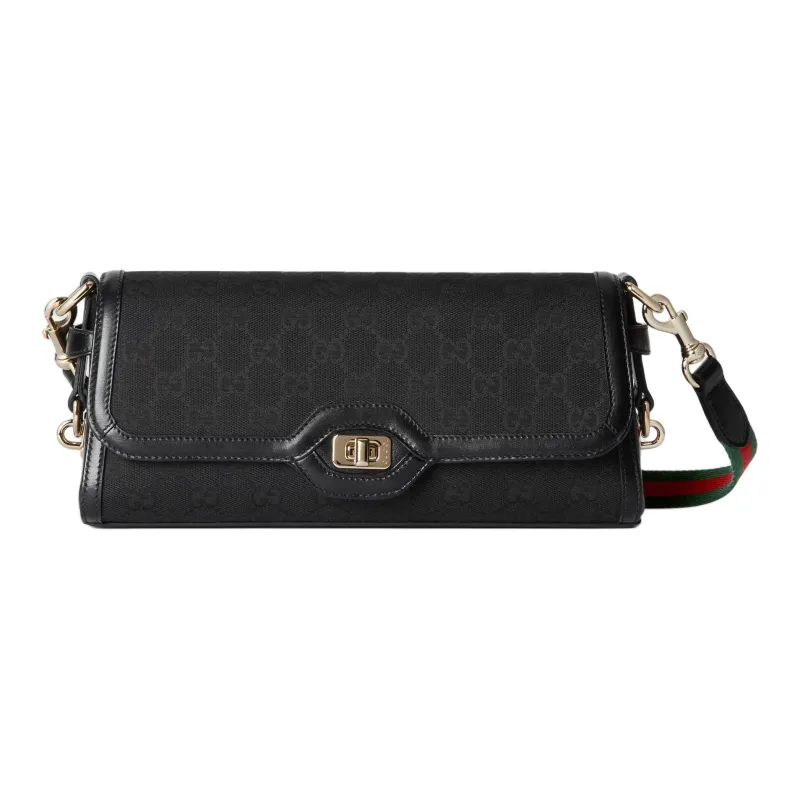 GUCCI Canvas With Leather Trim Crossbody Bag Shoulder Bag Women's Black-0