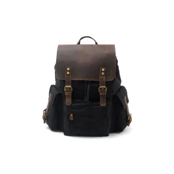 TTaG．baG Top Grain Cow Leather With Shellac Canvas Backpack Men's Black/Coffee/Gray/Army Green/Khaki
