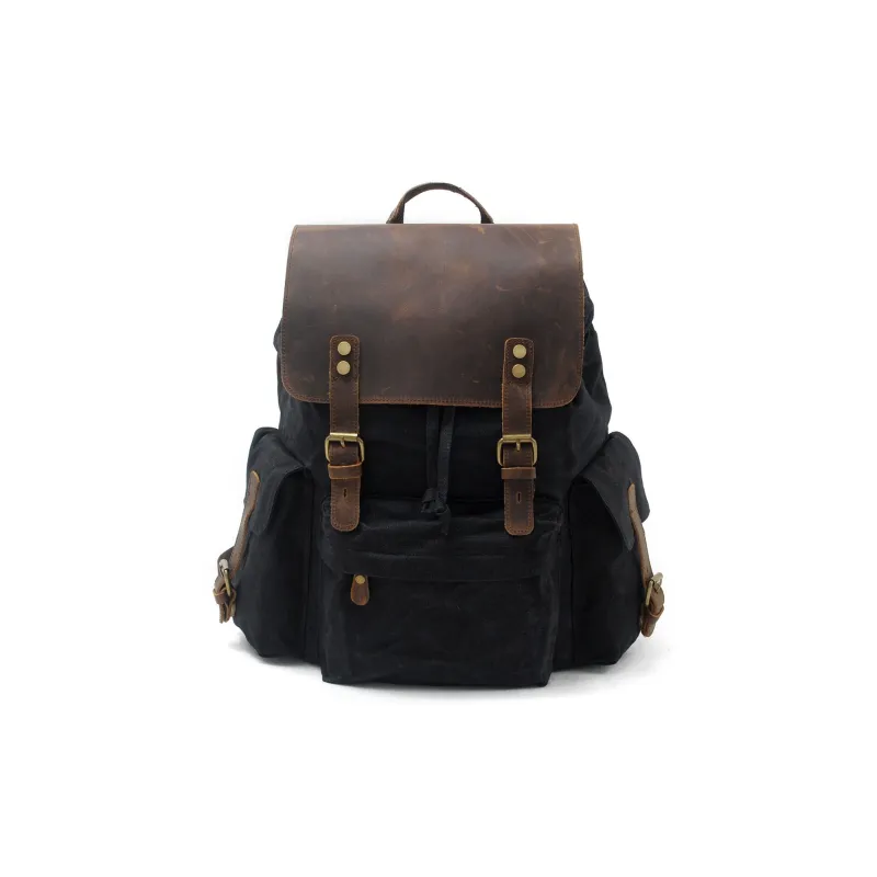 TTaG．baG Top Grain Cow Leather With Shellac Canvas Backpack Men's Black/Coffee/Gray/Army Green/Khaki-0