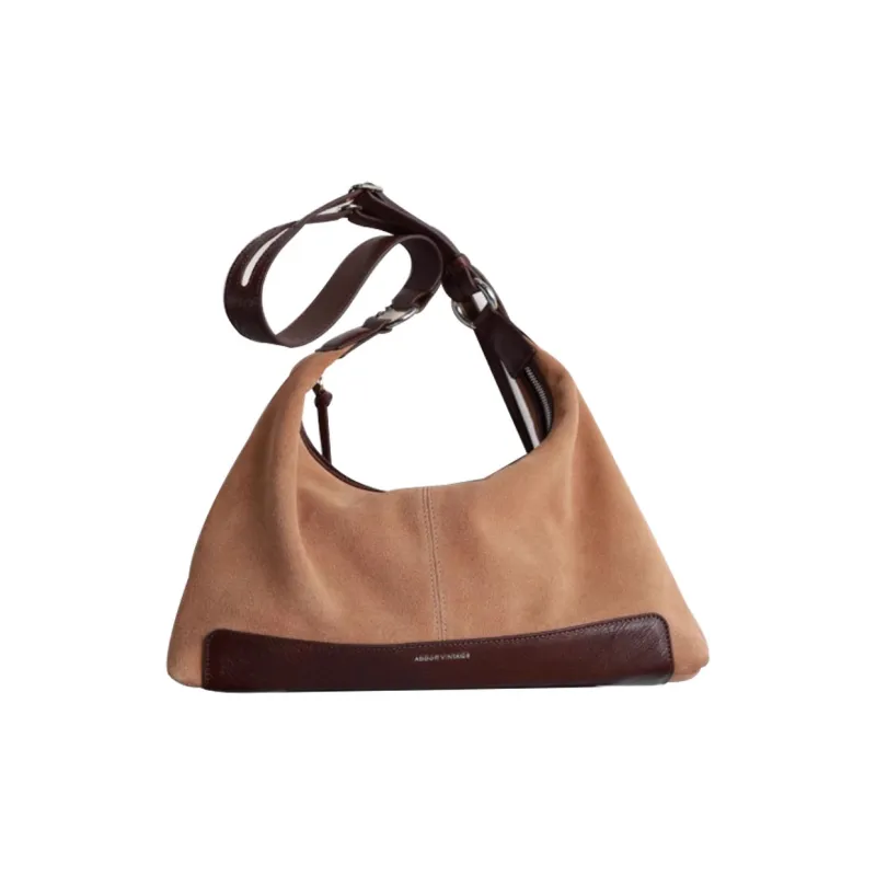 Abbott-VINTAGE Cow Leather Shoulder Bag Medium Size Women's Brown/Khaki-9