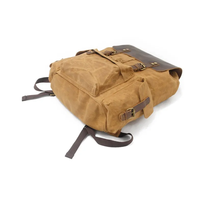 TTaG．baG Top Grain Cow Leather With Shellac Canvas Backpack Men's Black/Coffee/Gray/Army Green/Khaki-6
