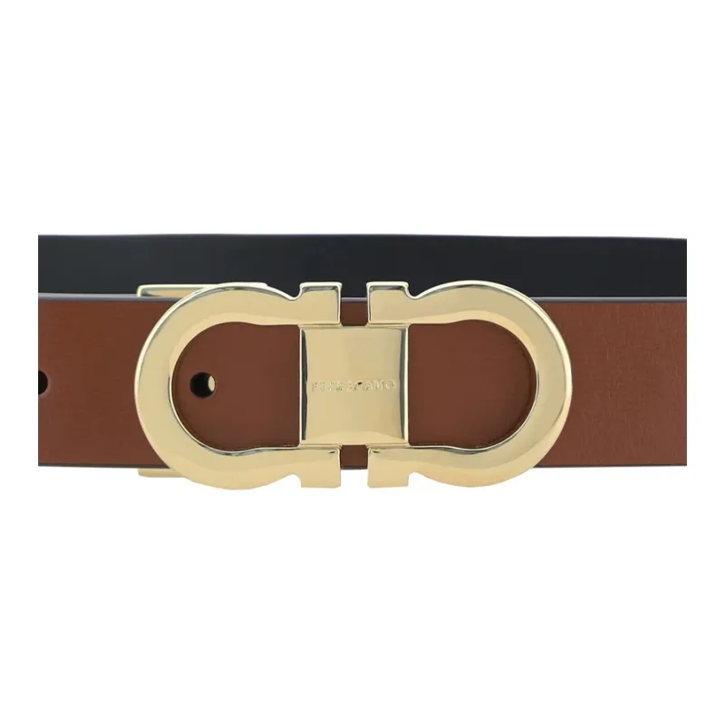 FERRAGAMO Logo Carving Design Calfskin Leather Belts Women's Brown Width 2.7cm-2