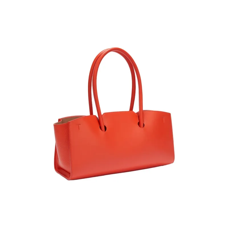 Furla Grained Calfskin Tote Bag Shopping Bag Large Size Women's Orange Red-1