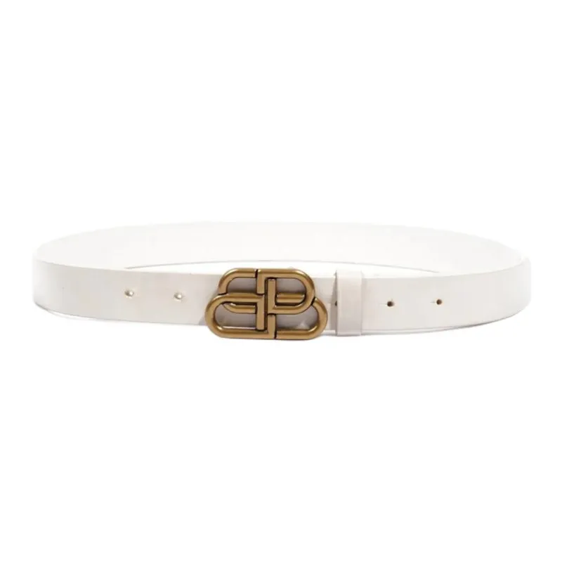 Balenciaga Logo Buckle Smooth Buckle Leather Belts Women's White 2.5CM-1