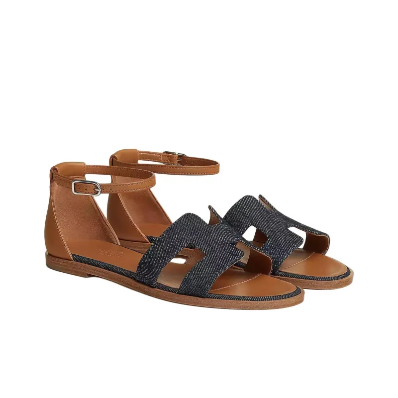 HERMES Santorini One Strap Sandals Women's Brown-2