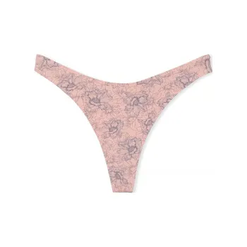 Victoria's Secret Stretch Cotton High-Leg Scoop Thong Panty / Pink Floral Underpants Women's 1 Pack Gray Pink
