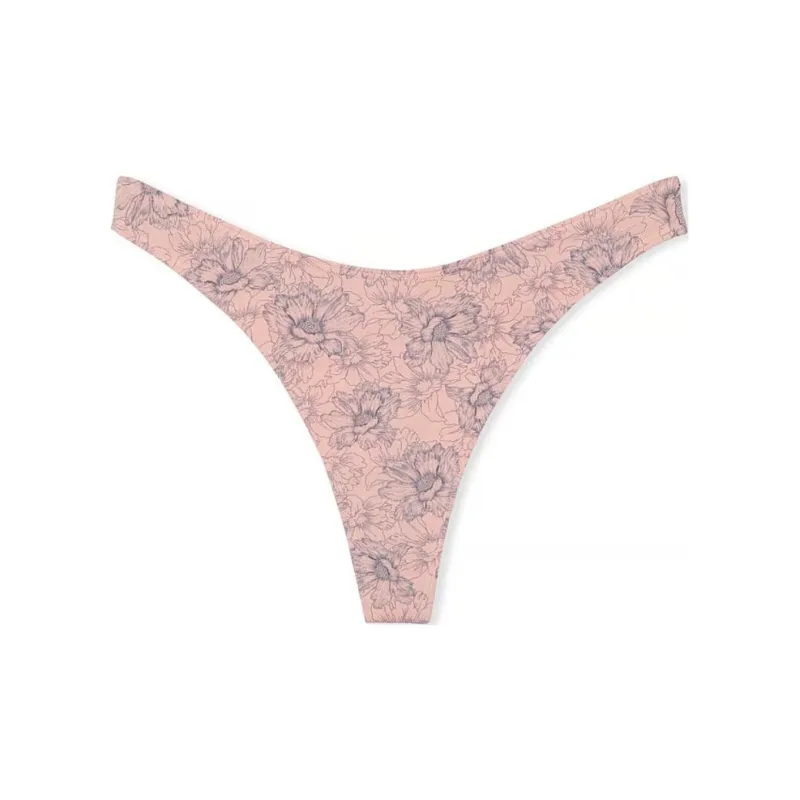 Victoria's Secret Stretch Cotton High-Leg Scoop Thong Panty / Pink Floral Underpants Women's 1 Pack Gray Pink-0