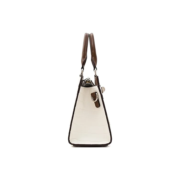 Vigno Synthetic Leather Handbag, One Shoulder, Crossbody Bag Medium Size Women's Ecru-3