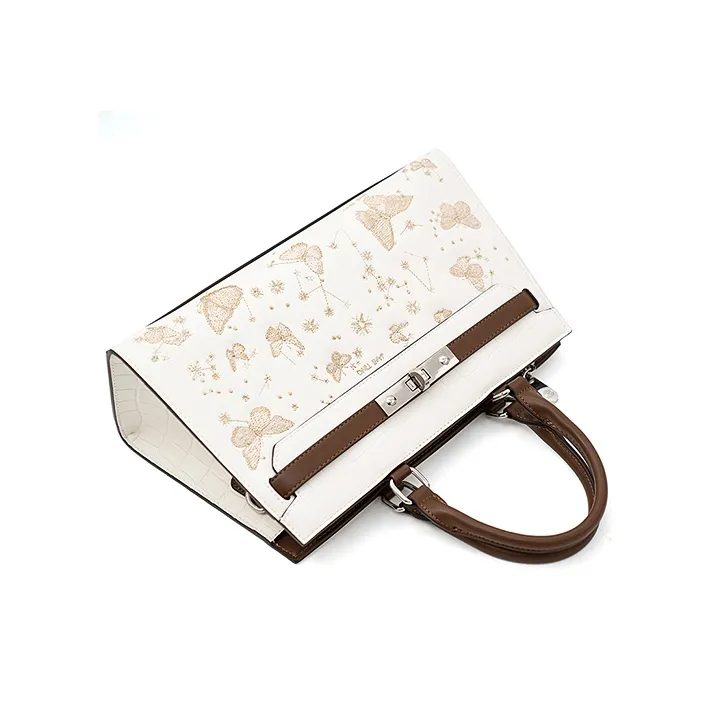 Vigno Synthetic Leather Handbag, One Shoulder, Crossbody Bag Medium Size Women's Ecru-2