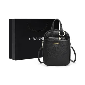 C°BANNER Cow Leather With Synthetic Leather Shoulder Bag, Crossbody Bag, Handbag Regular Women's Black/Light Gray/Ecru