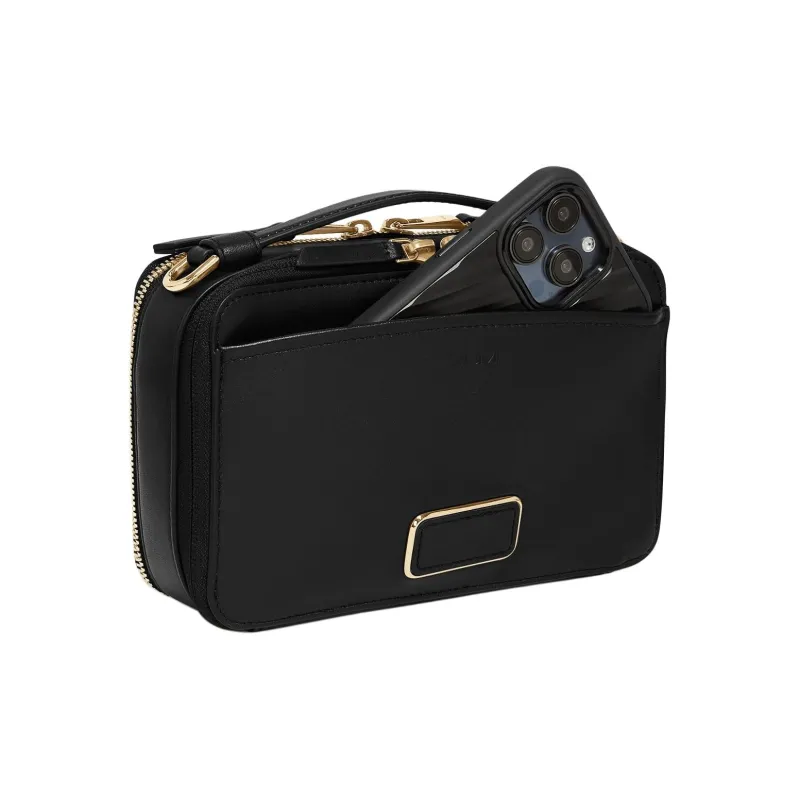 TUMI Voyageur Leather Handbag, Shoulder Bag, Crossbody Bag Women's Black & Light Gold-3