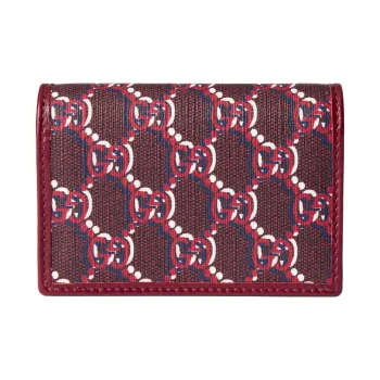 GUCCI Canvas With Leather Trim Card Holder, Wallet Regular Women's Red