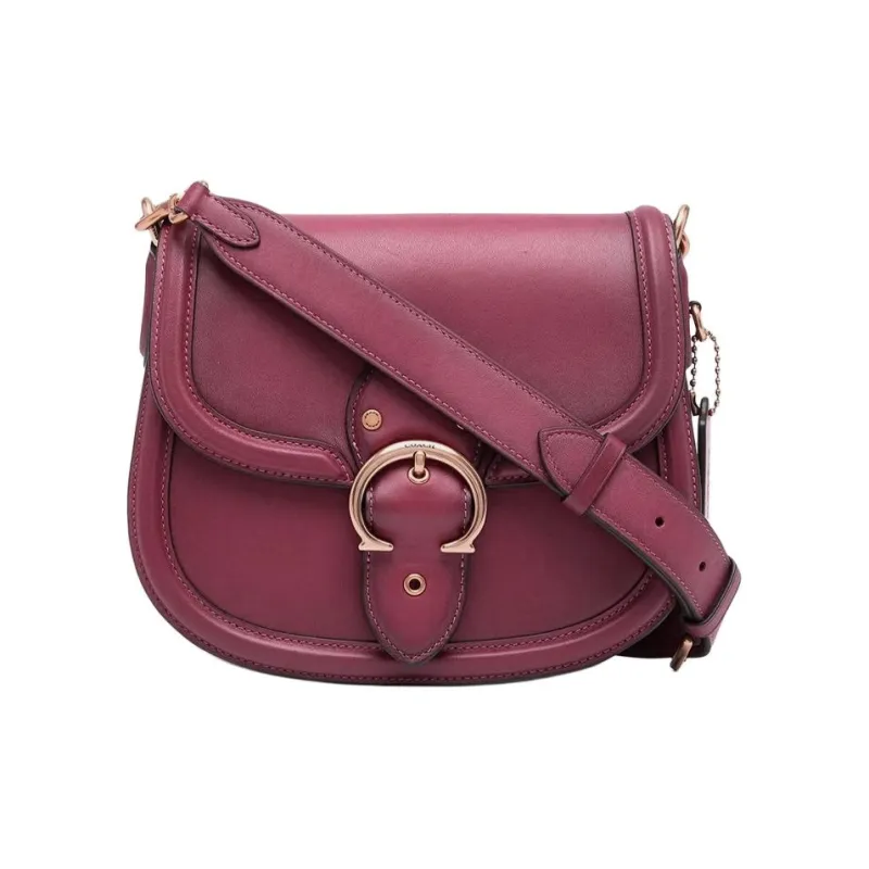 COACH Beat Leather Saddle Bag Shoulder Bag Crossbody Bag Small Size Women's Black Cherry Red-1