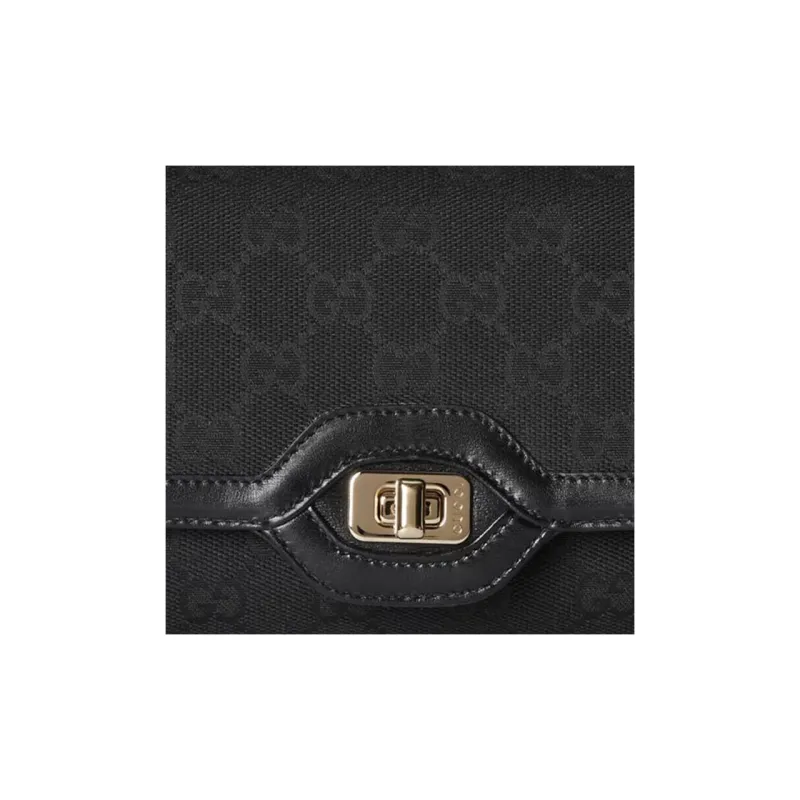 GUCCI Canvas With Leather Trim Crossbody Bag Shoulder Bag Women's Black-7