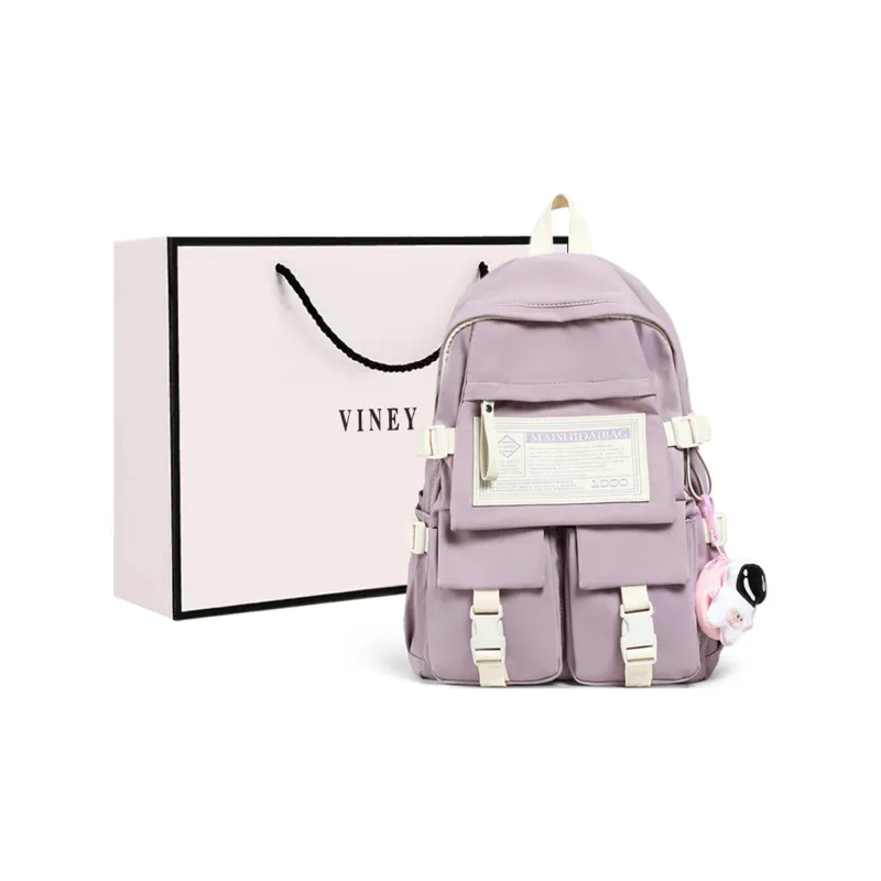 VINEY Nylon Fabric Backpack Laptop Bag Large Size Women's White-9