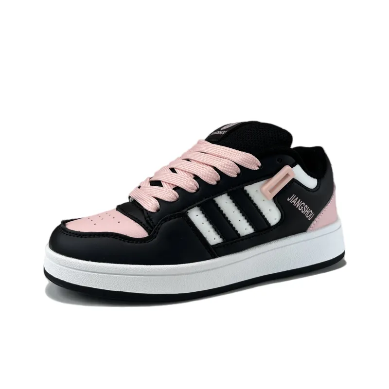JIANGSHOU Wear resistant And Lightweight Low Top Skateboard Shoes Unisex Black Pink-1