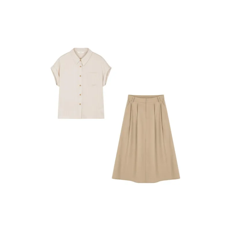 IHIMI Two Piece Skirt Sets Women's Apricot+Khaki-1