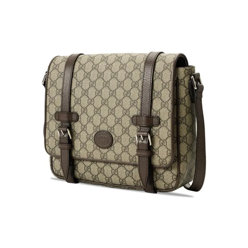GUCCI Canvas With Leather Messenger Bag Shoulder Bag Crossbody Bag Unisex Ebony/Brown-1
