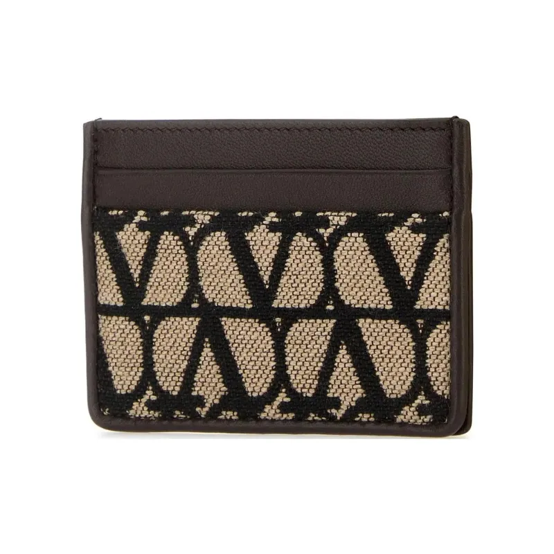 Valentino Calfskin Patchwork Fabric Card Holder Men's Black Candy Color-1