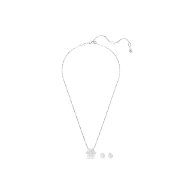 Swarovski Synthetic Cubic Zirconia Rhodium-Plated Necklace+Stud Earrings Set Women's Silver-2
