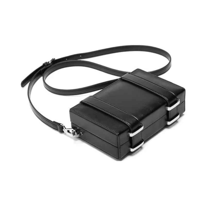 TTaG．baG Microfiber Leather Box Shaped Handbag, Shoulder Bag, Crossbody Bag Regular Unisex Black-1