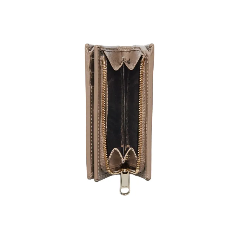 GUCCI Canvas With Leather Wallet Medium Size Women's Taupe-3