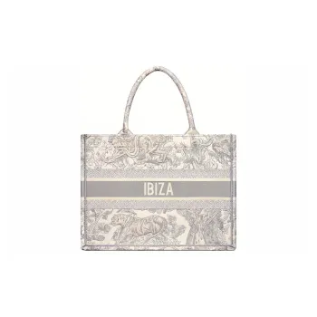 DIOR BookTote Embroidery Tote Bag Shopping Bag Handbag Small Size Women's Gray