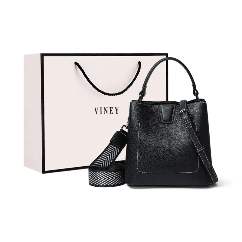 VINEY Cow Leather Handbag, Crossbody Bag, Shoulder Bag, Bucket Bag Medium Size Women's Caramel-5