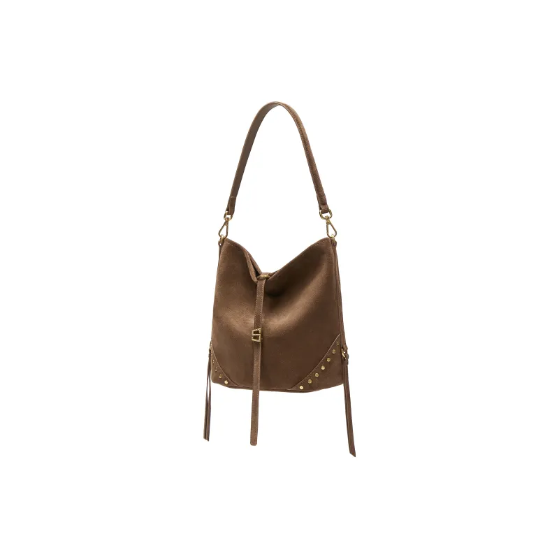 Staccato Split Cow Leather Shoulder Bag Medium Size Women's Dune Light Brown/Chicory Coffee-1