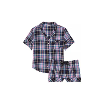 Victoria's Secret Pajama Set Women's Pink Blue Black Plaid