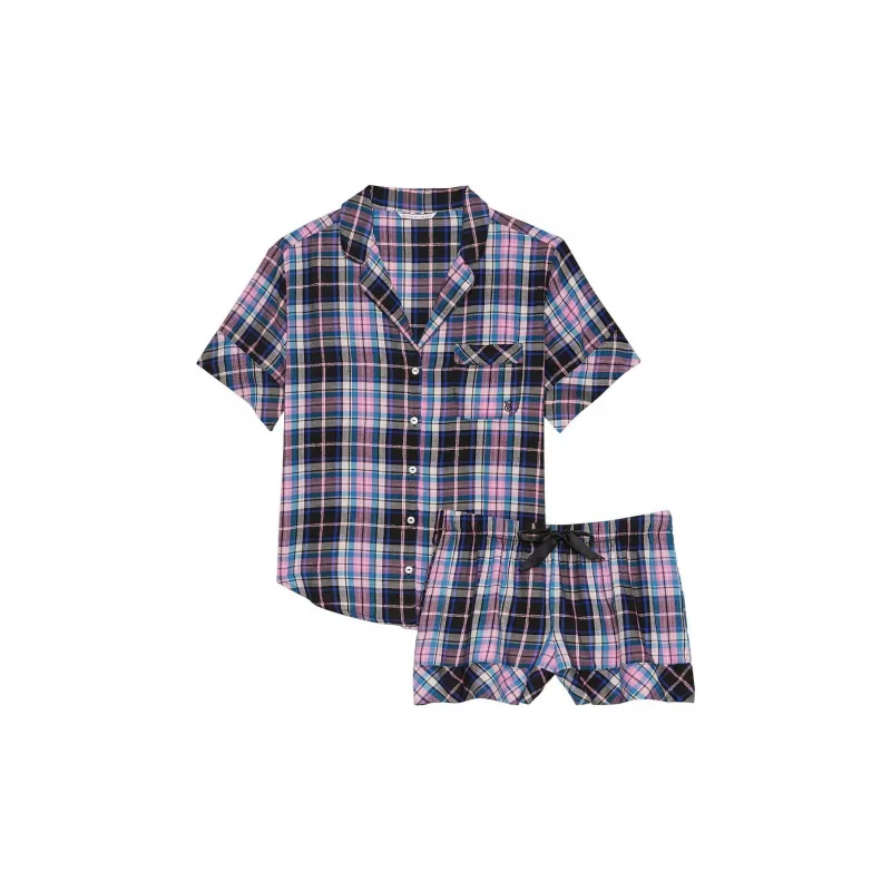 Victoria's Secret Pajama Set Women's Pink Blue Black Plaid-0