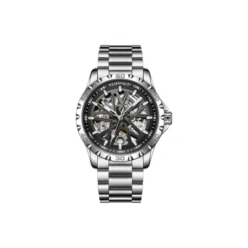 FAIRWHALE Mechanical Movement Metal Strap Watch Men's Watches Black Dial