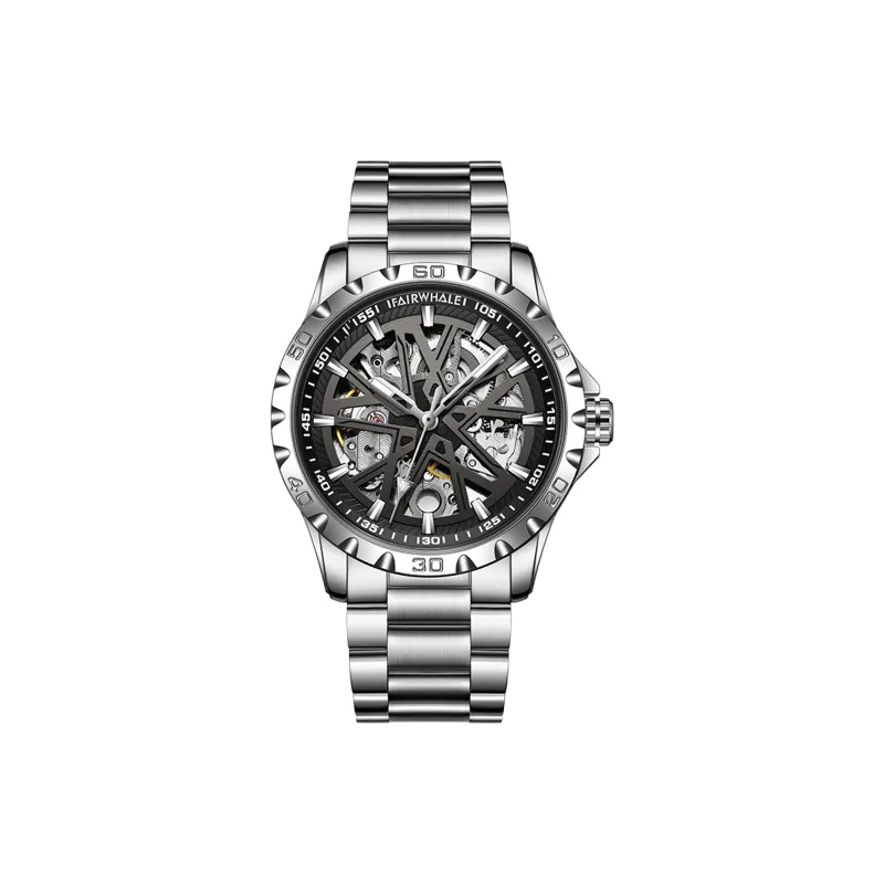 FAIRWHALE Mechanical Movement Metal Strap Watch Men's Watches Black Dial-0